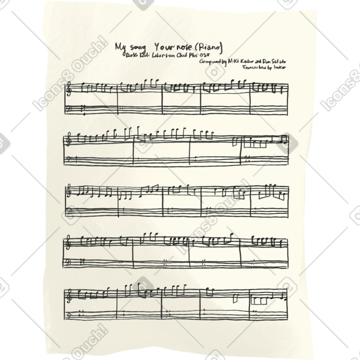 Sheet music notes illustration in Sunday style download in PNG, SVG