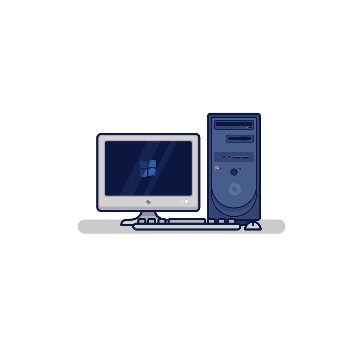 Retro desktop pc, office workstation illustration in Gummy style download in PNG, SVG