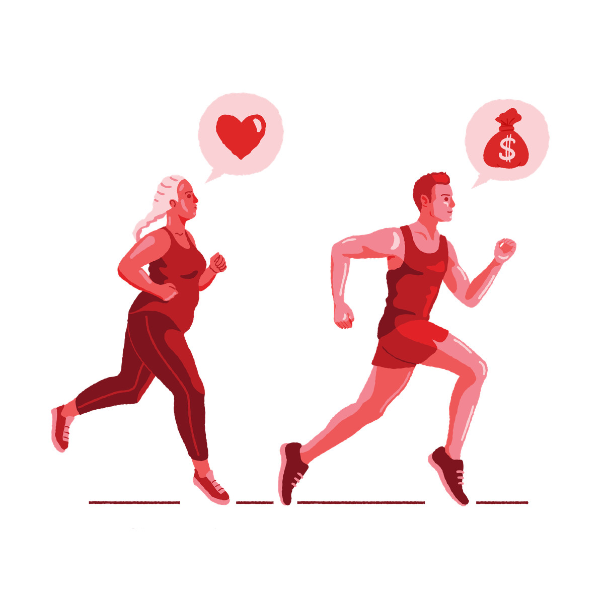 Cherry スタイルの Man running for money and woman love のイラストをPNG、SVG形式でダウンロード