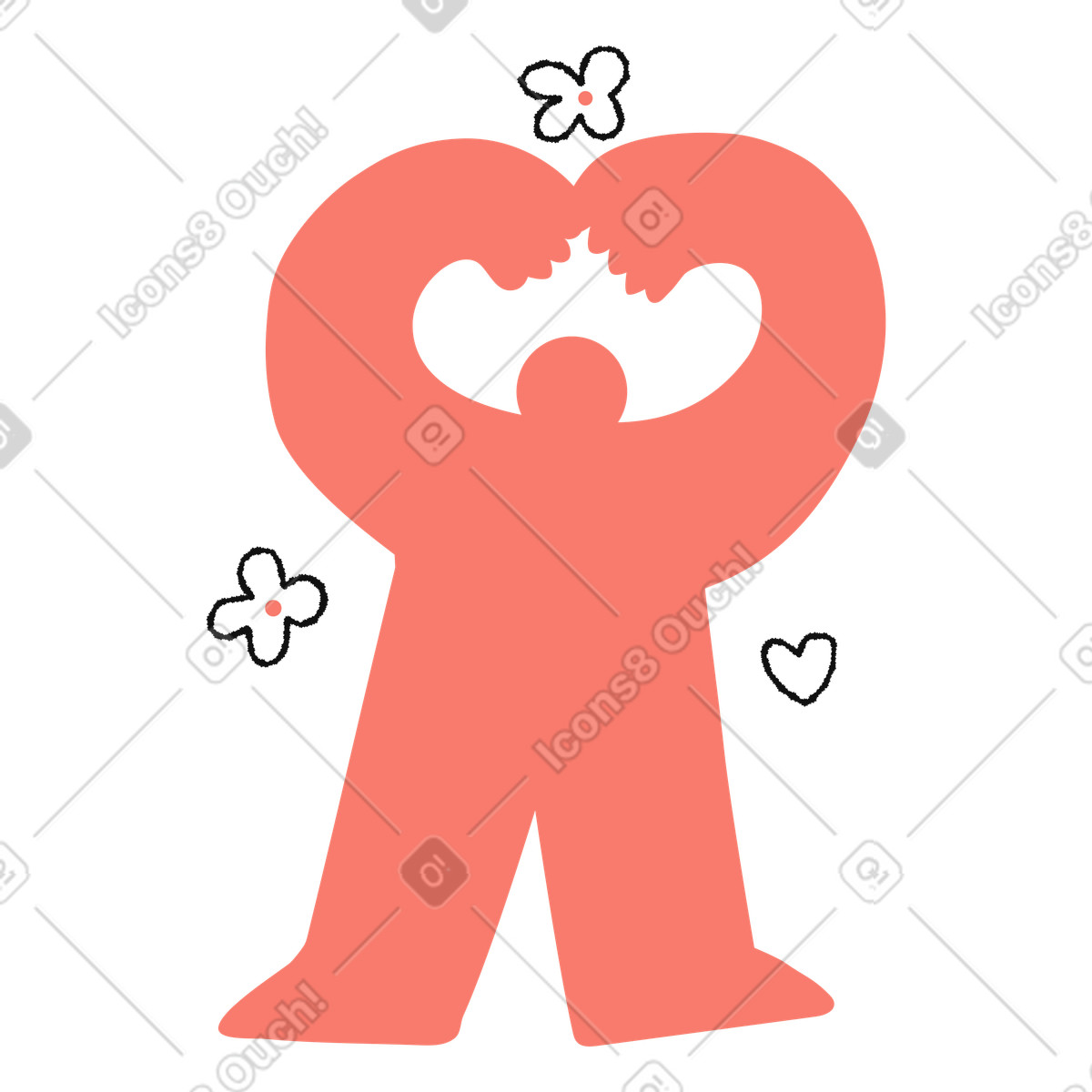 Ilustración Expressing love and gratitude by heart gesture made with arms en estilo Bold People a descargar en PNG y SVG