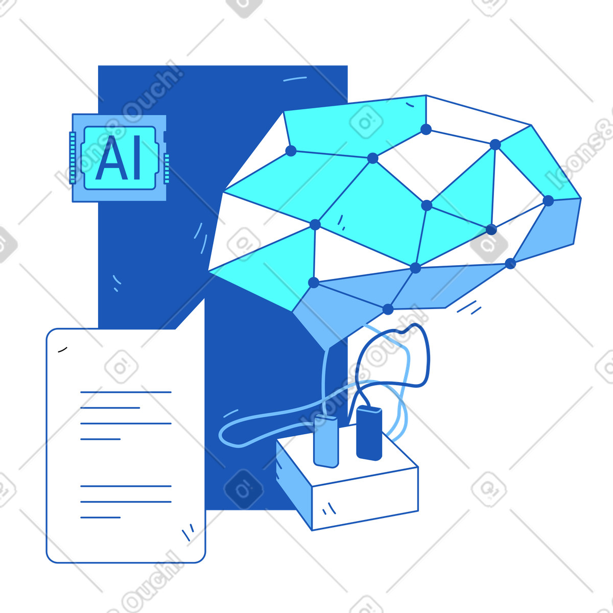AI brain and machine learning model illustration in Storyline style download in PNG, SVG