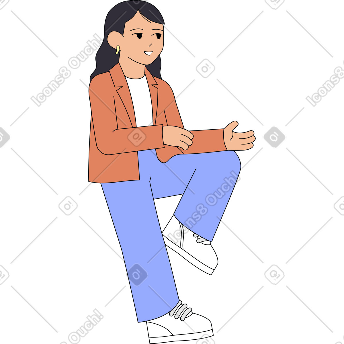 Woman in casual conversation, relaxed professional posture illustration Teko style download PNG, SVG