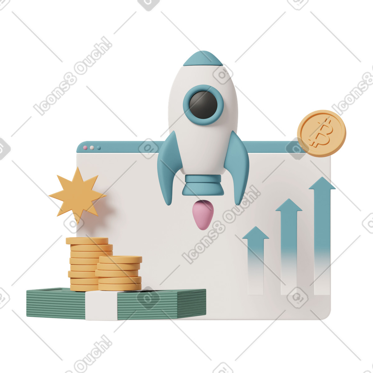 Ilustración Cryptocurrency market growth en estilo 3D Casual life a descargar en PNG y SVG
