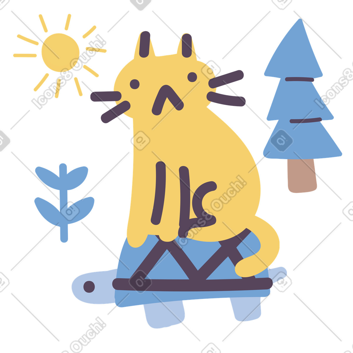 Illustration Chat chevauche une tortue dans le style Pluto à télécharger aux formats PNG, SVG