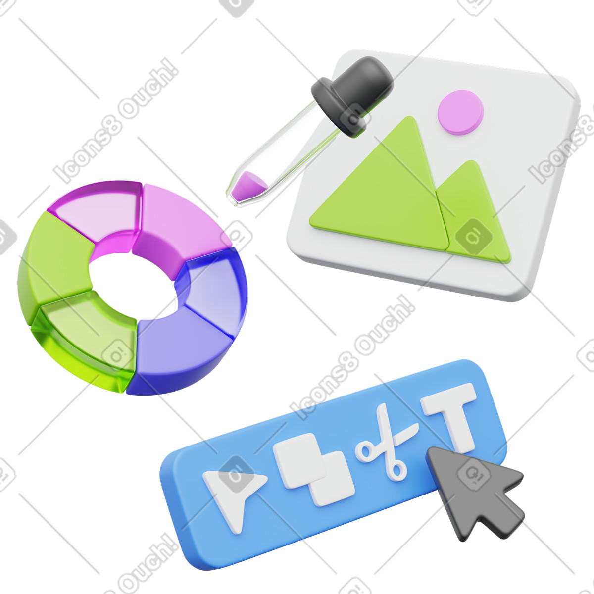 3D Playful 스타일의 Graphic design tools with color wheel and image tile 일러스트레이션 PNG, SVG 다운로드