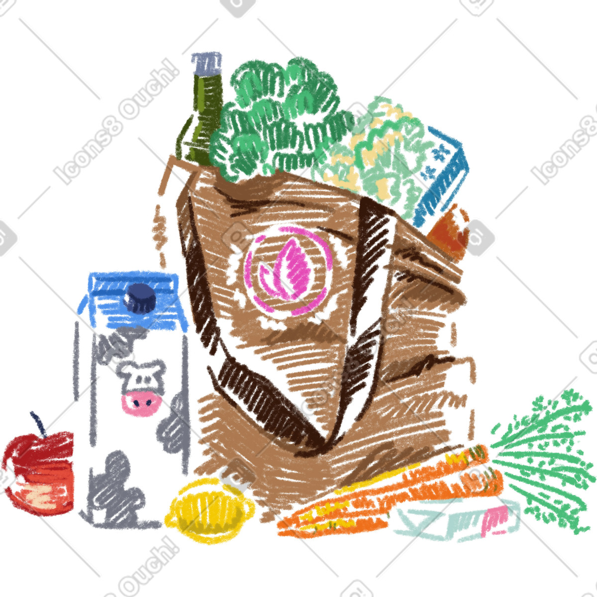Sketchbook スタイルの Delivered products in a cloth bag のイラストをPNG、SVG形式でダウンロード