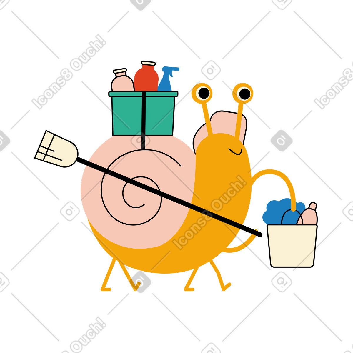 Ilustración Caracol trabajando como limpiador en estilo Jelly a descargar en PNG y SVG