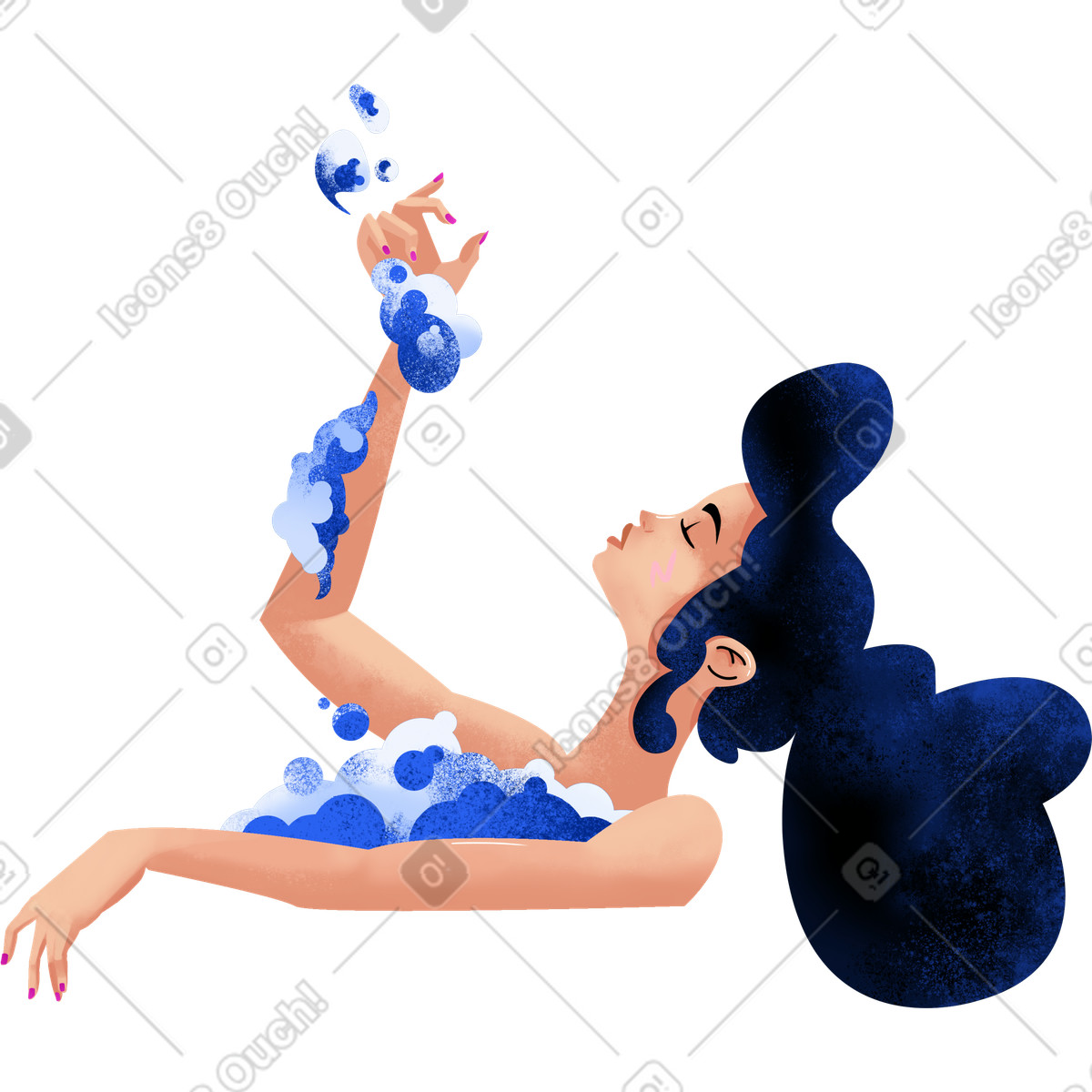 Flare スタイルの Woman sitting in a bubble bath のイラストをPNG、SVG形式でダウンロード
