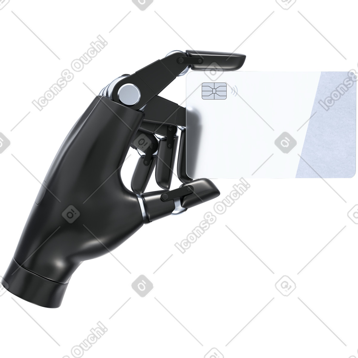 Robotic Hand Holding Payment Card, Contactless Transaction Processing, Digital Banking Security illustration in 3D Pro style download in PNG, SVG