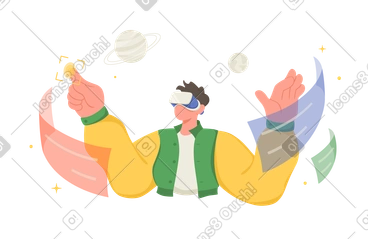Homme utilisant la réalité virtuelle pour la visualisation de données PNG, SVG