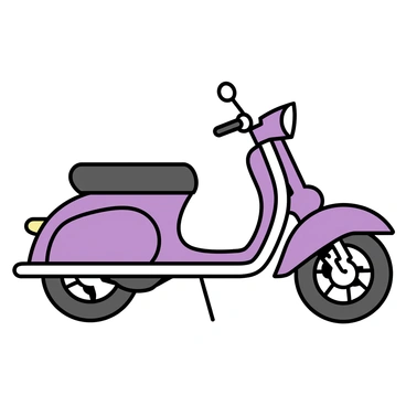 A purple moped styled in an Art Deco theme with geometric patterns and bold lines