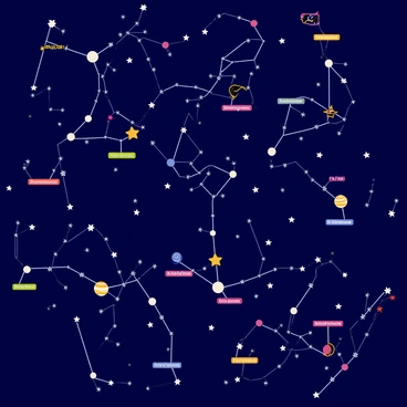 A celestial map with detailed constellations and star patterns