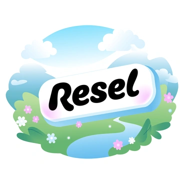 A large, cartoonish "reset" button is placed prominently in a peaceful landscape. The button is brightly colored, with a glossy finish that catches the eye. Surrounding the button is a lush green meadow filled with colorful flowers gently swaying in a light breeze. In the background, there are rolling hills under a clear blue sky, dotted with fluffy white clouds. A small brook meanders nearby, reflecting the sunlight. The scene conveys a sense of tranquility and the possibility of new beginnings.