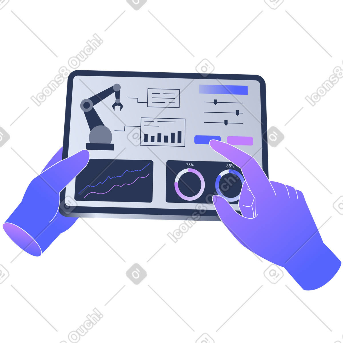 Work automation and console control animated illustration in Lucent style download in GIF, Lottie (JSON), AE