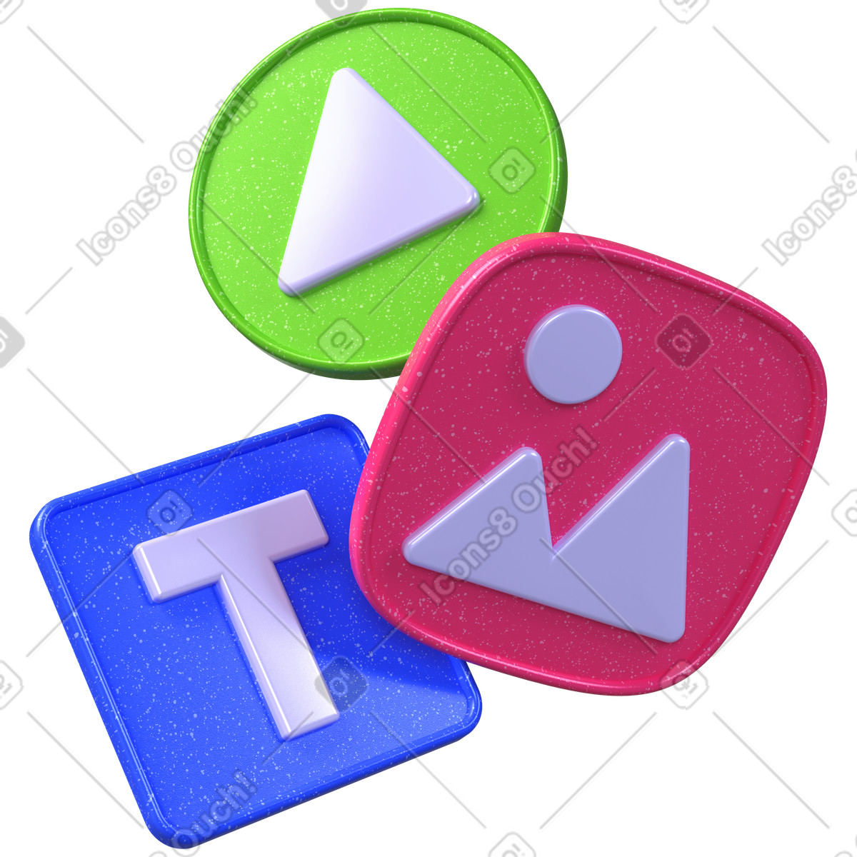 Content creation icons, Text image and video, Digital media tools illustration in 3D Boost style download in PNG, SVG