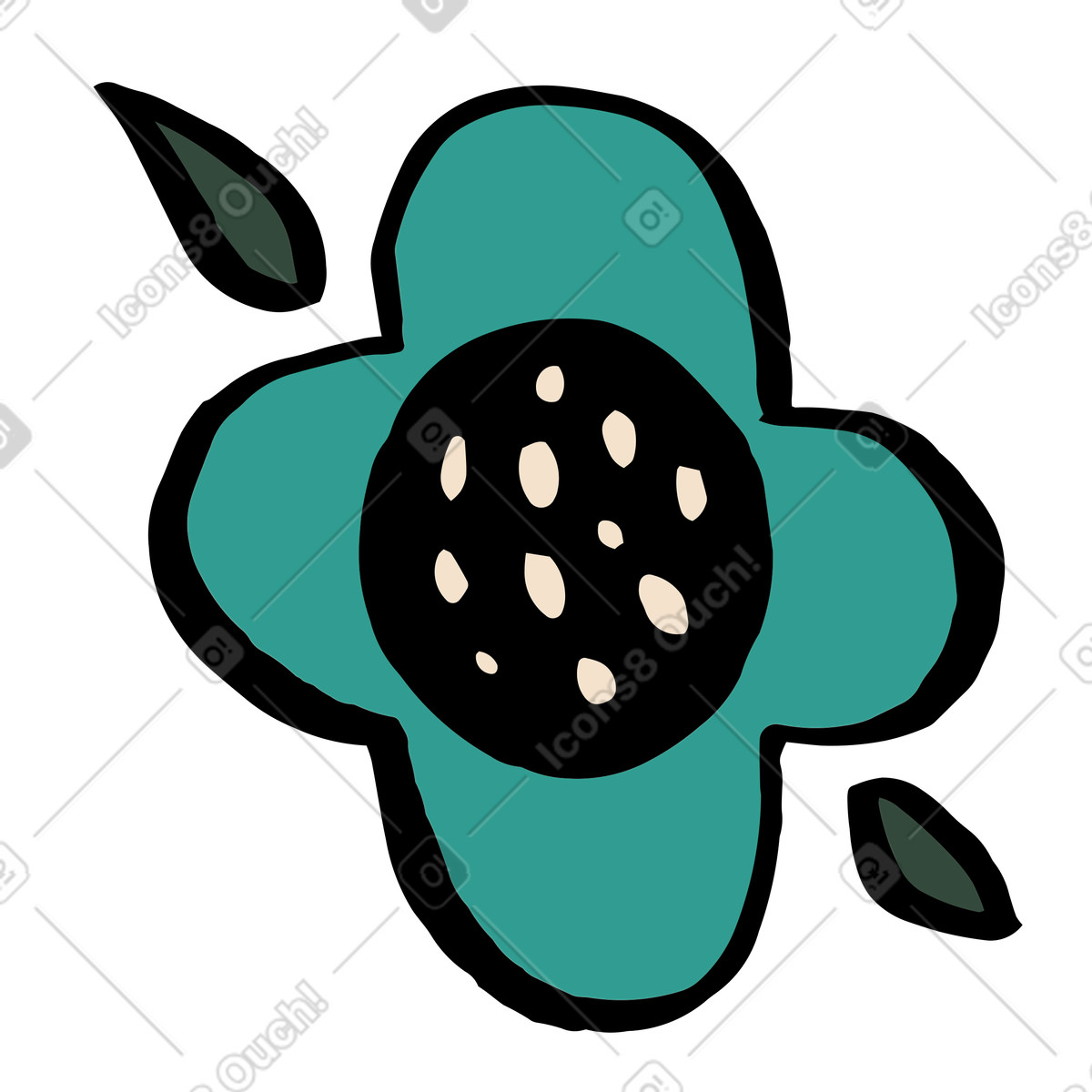 Scandi スタイルの Teal flower with large petals のイラストをPNG、SVG形式でダウンロード