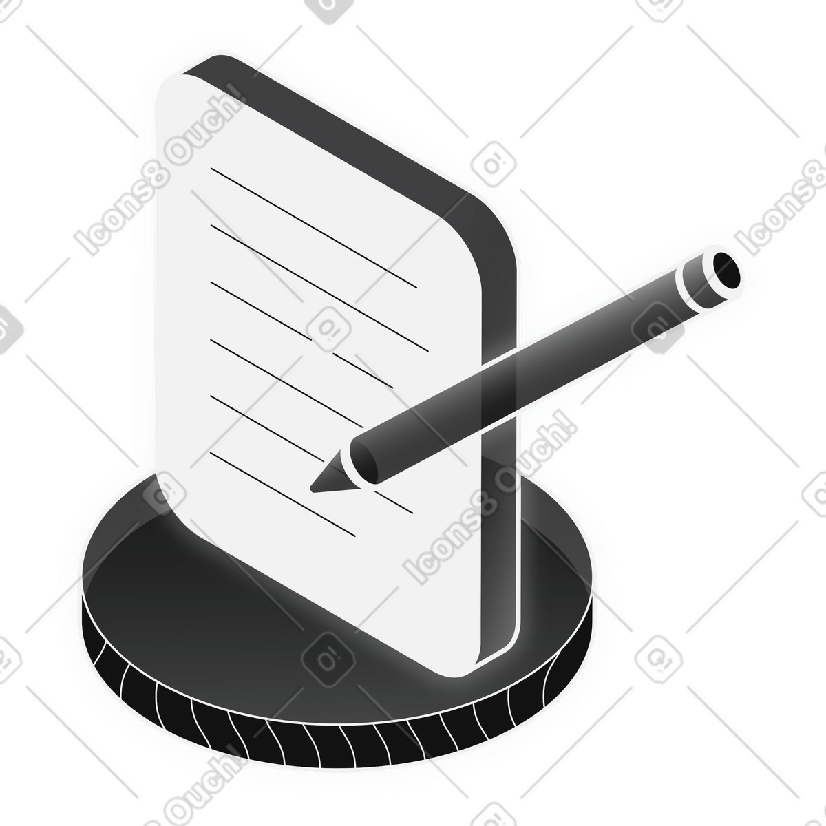Ilustración Text creation icon with note page and pencil en estilo Inverse a descargar en PNG y SVG