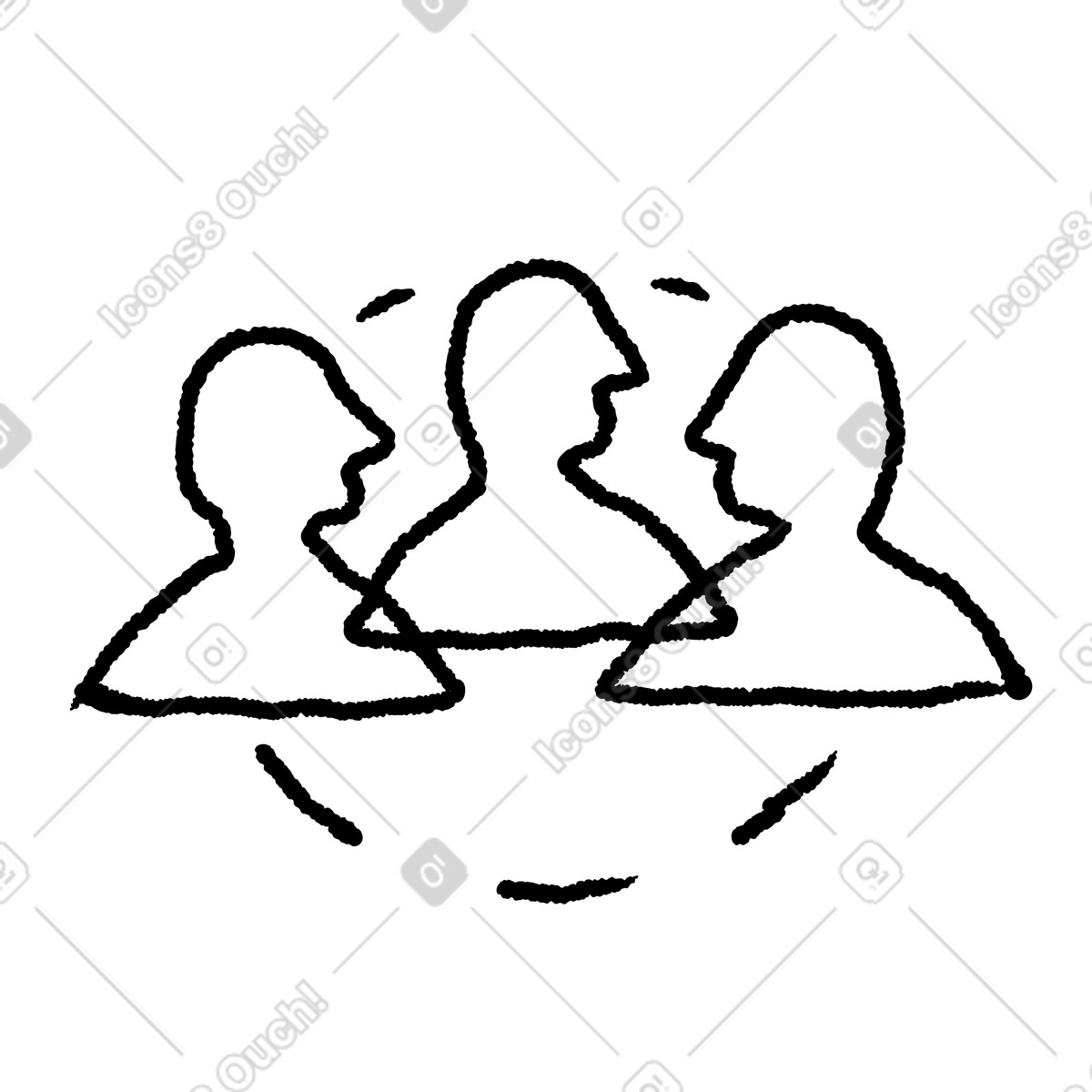 Team collaboration silhouettes in circle indicating group discussion process-Illustration im Black Chalk-Stil als Download PNG, SVG
