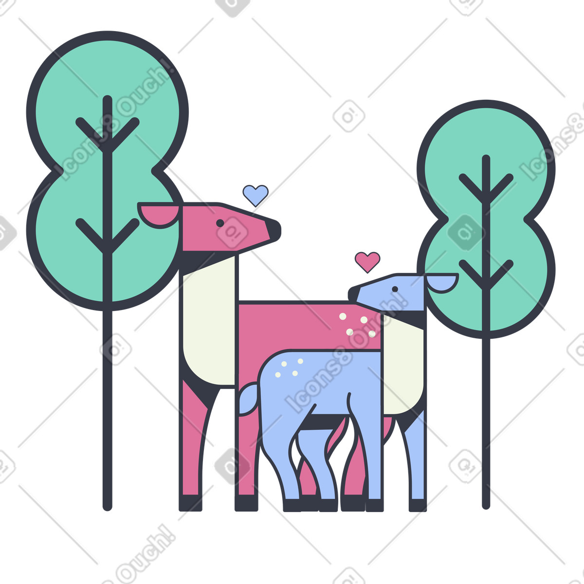 Ilustración Lovely deers in the forest en estilo Abstract a descargar en PNG y SVG