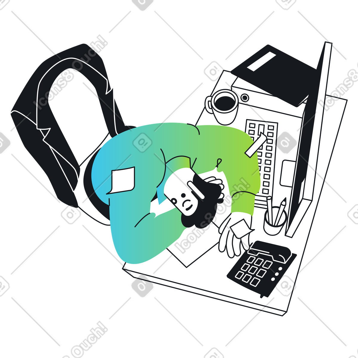 Office worker sleeping on desk illustration clipart for workspace in GIF