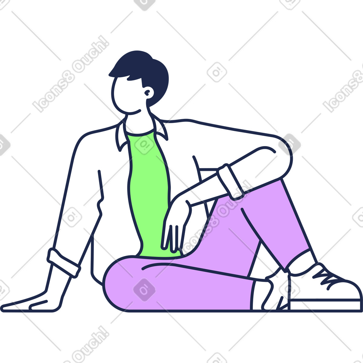 Mann sitzt auf dem boden-Illustration im Outline-Stil als Download in PNG, SVG