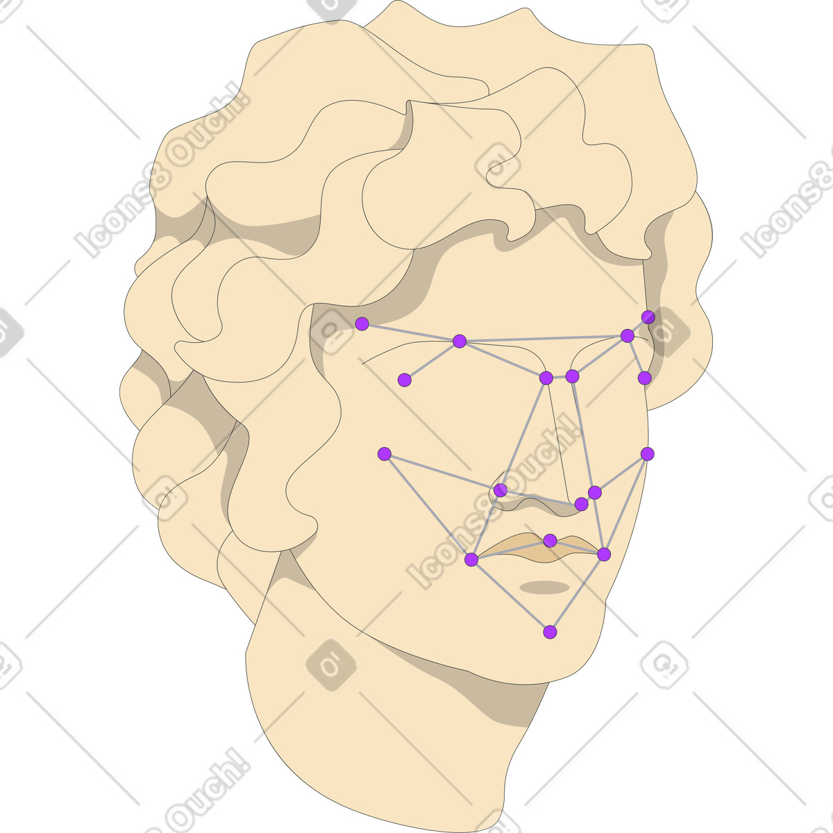 Ilustração de Cabeça gesso com identificação facial em no estilo Kit para baixar em PNG, SVG