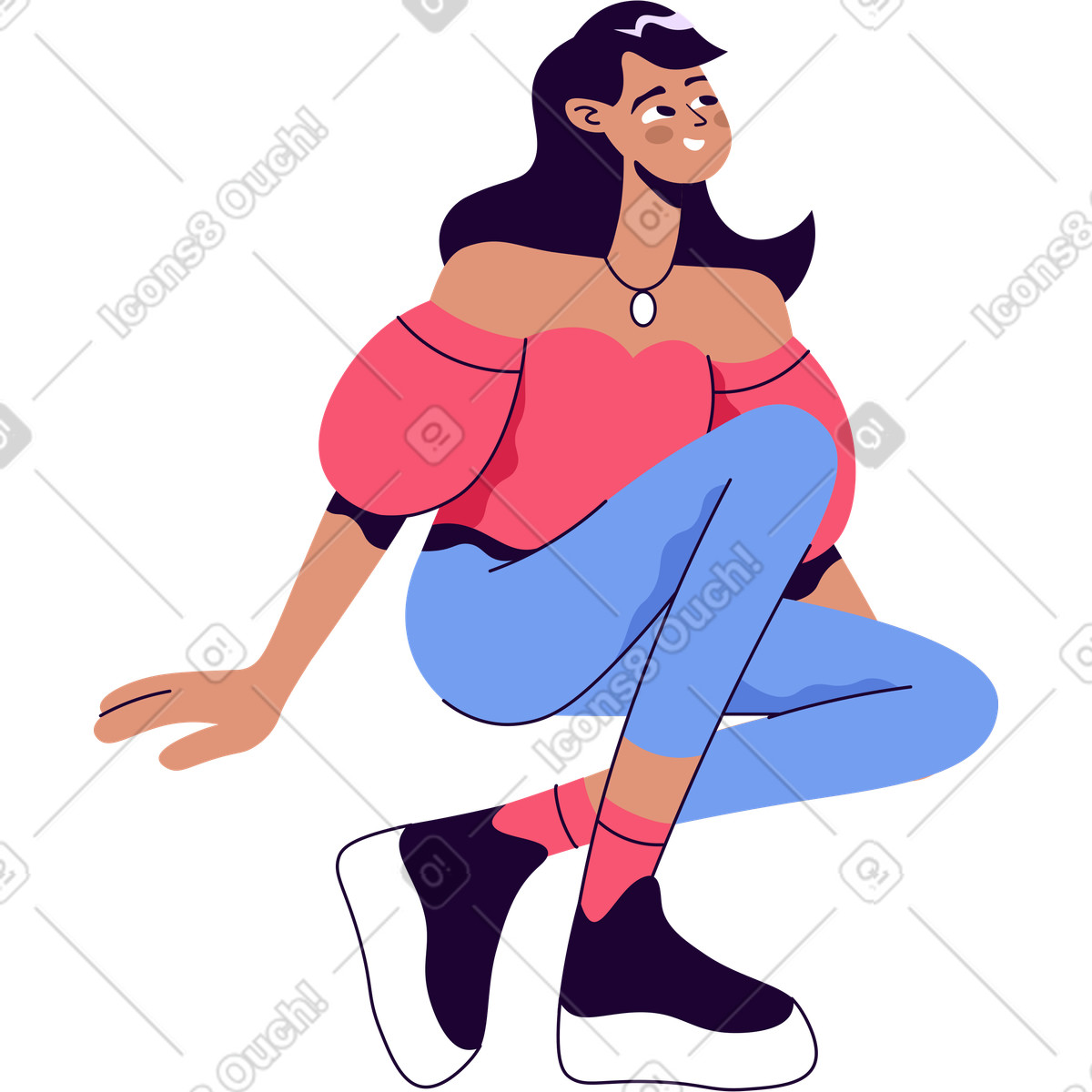 Illustration animée Femme assise levant les yeux dans le style Martina à télécharger aux formats GIF, Lottie (JSON), AE