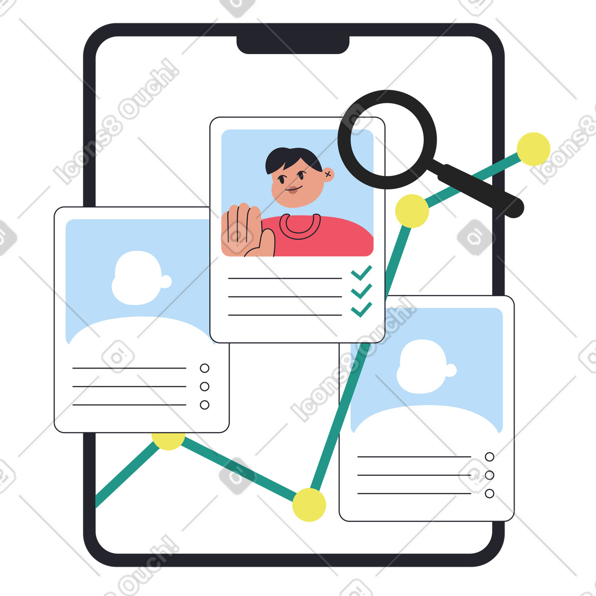 Perfect candidate resume searching online, Online recruitment and hiring process-Illustration im Boba-Stil als Download in PNG, SVG