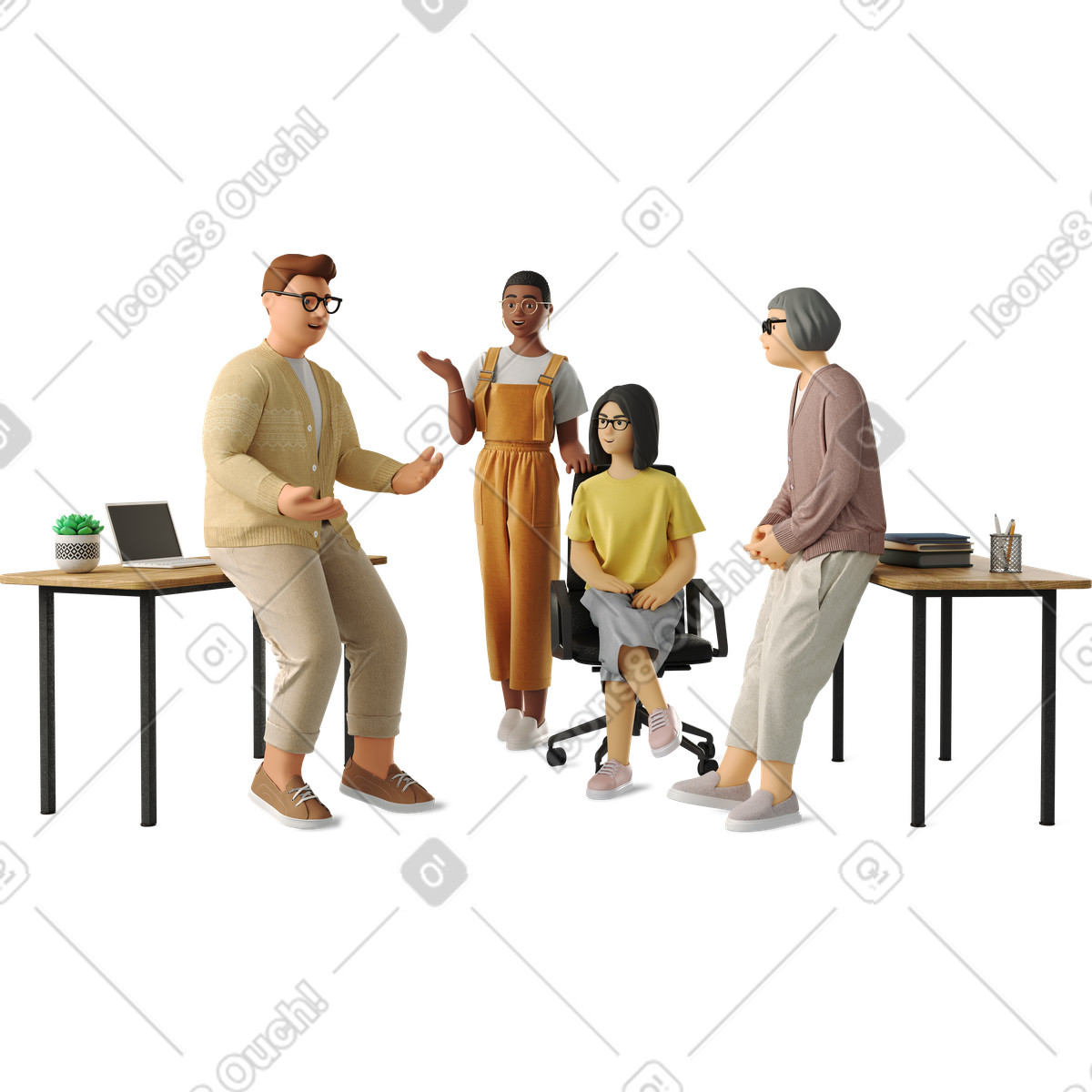 Four people discussing work plans illustration discussion clipart graphics vectors
