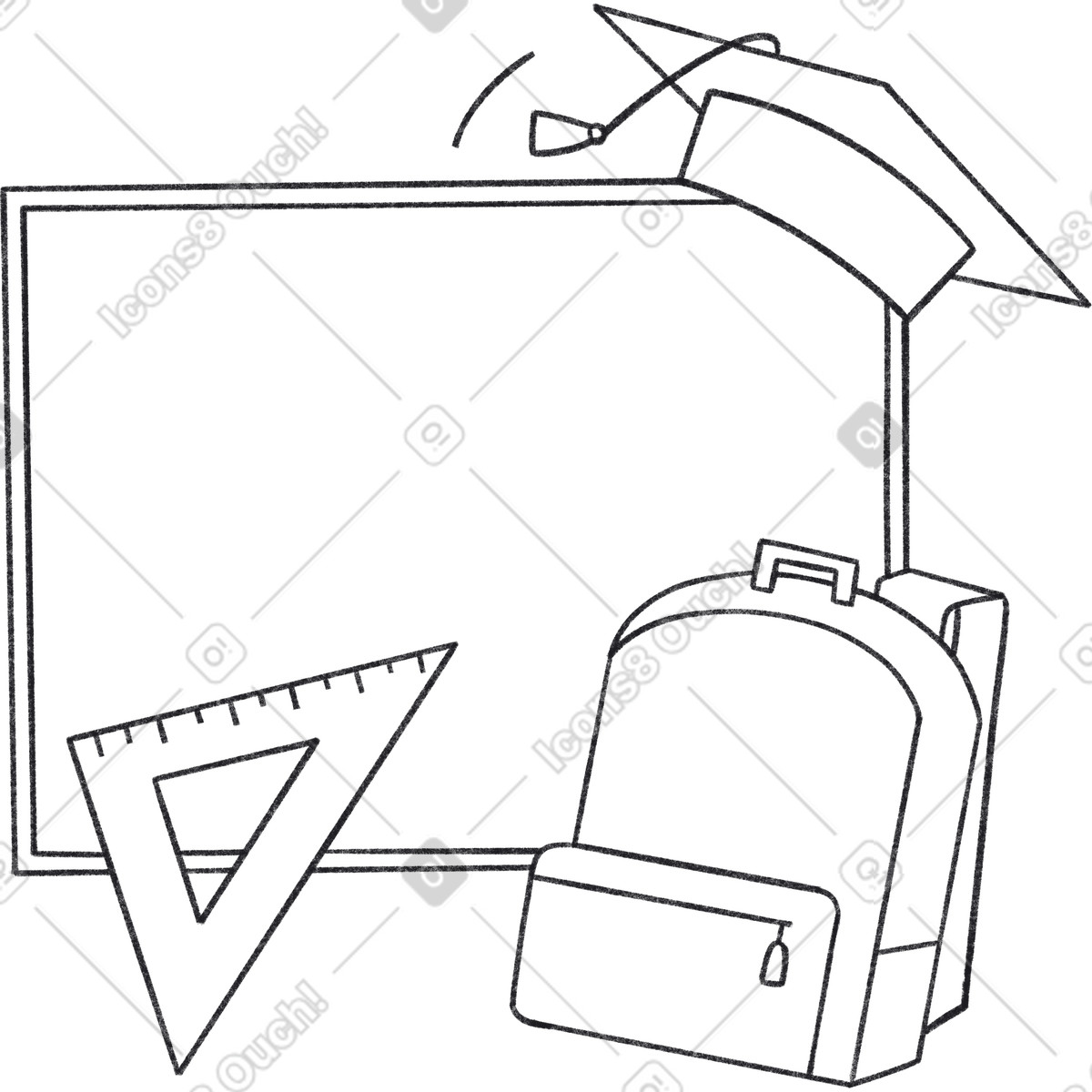 Ilustração de Blackboard with graduation cap and backpack em no estilo Bonbon Line para baixar em PNG, SVG