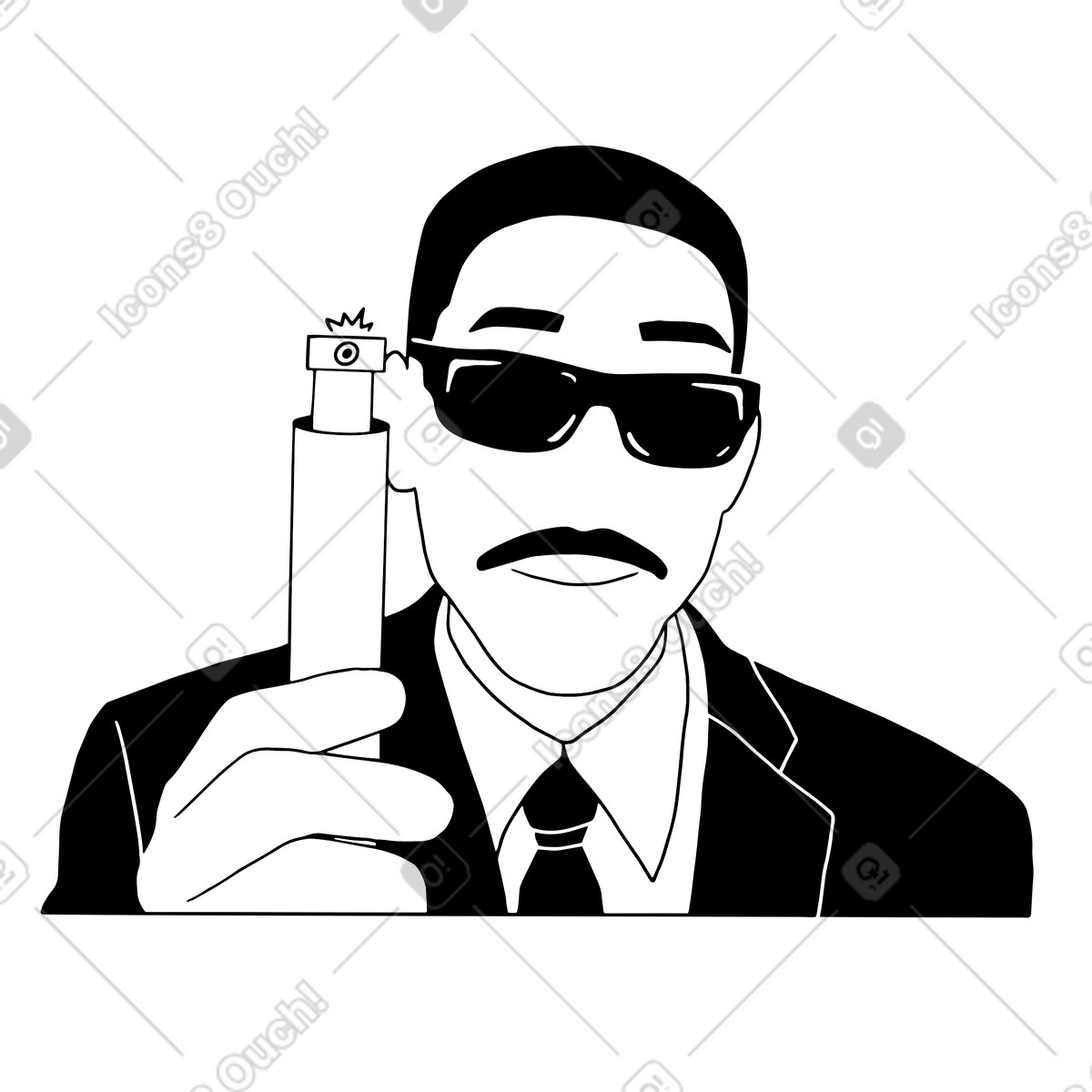 Ilustración Hombre de traje negro borrando recuerdos en estilo Dudes a descargar en PNG y SVG