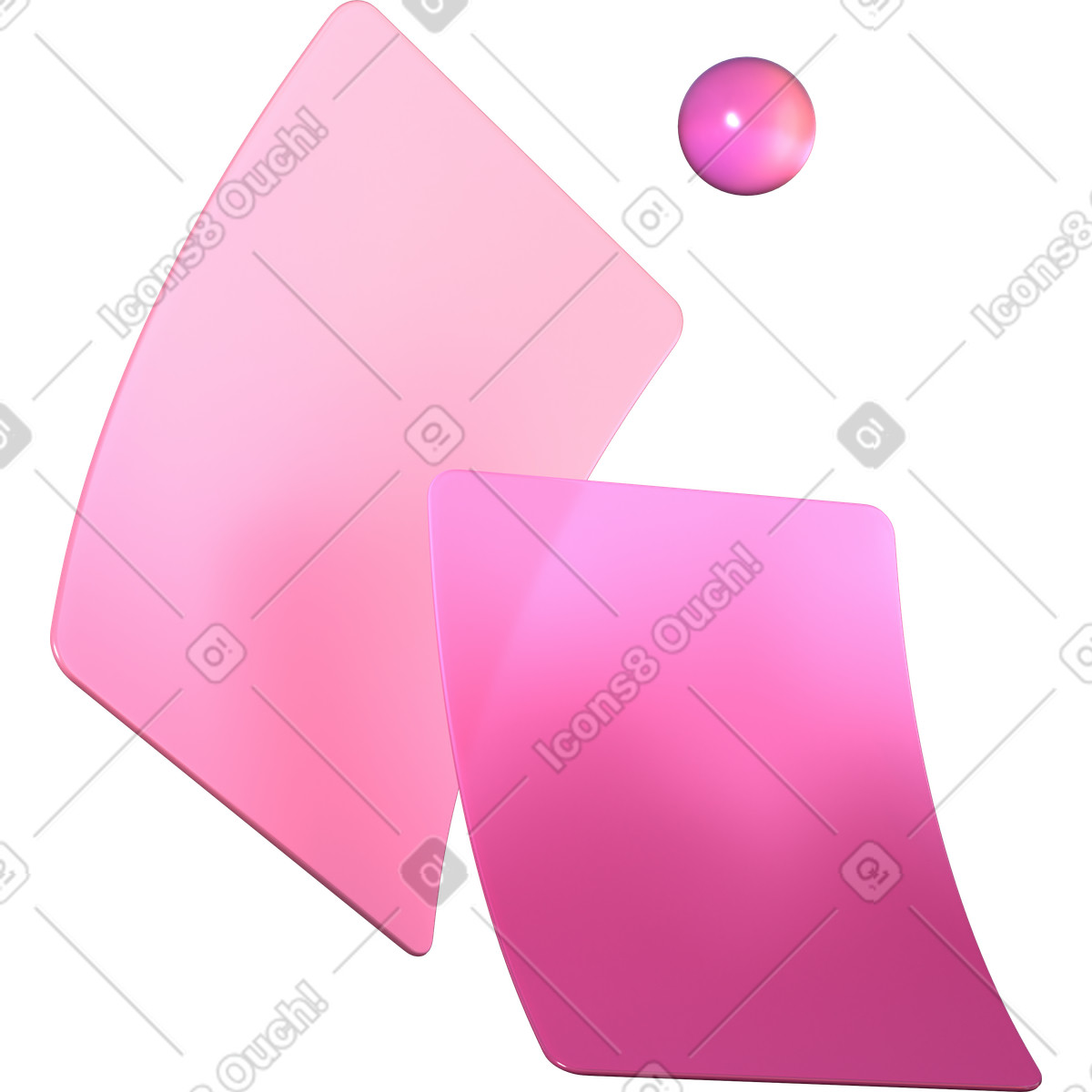 Illustration Cartes aux coins arrondis et sphère de verre dans le style 3D Glassy à télécharger formats PNG, SVG