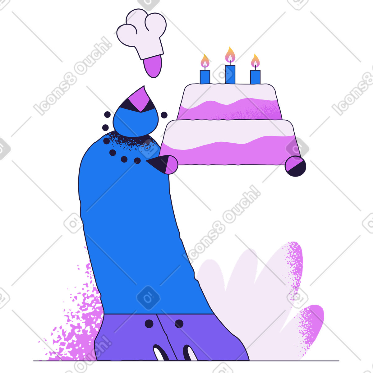 Chef con in mano una torta di compleanno illustrazione stile Conifer scarica PNG, SVG