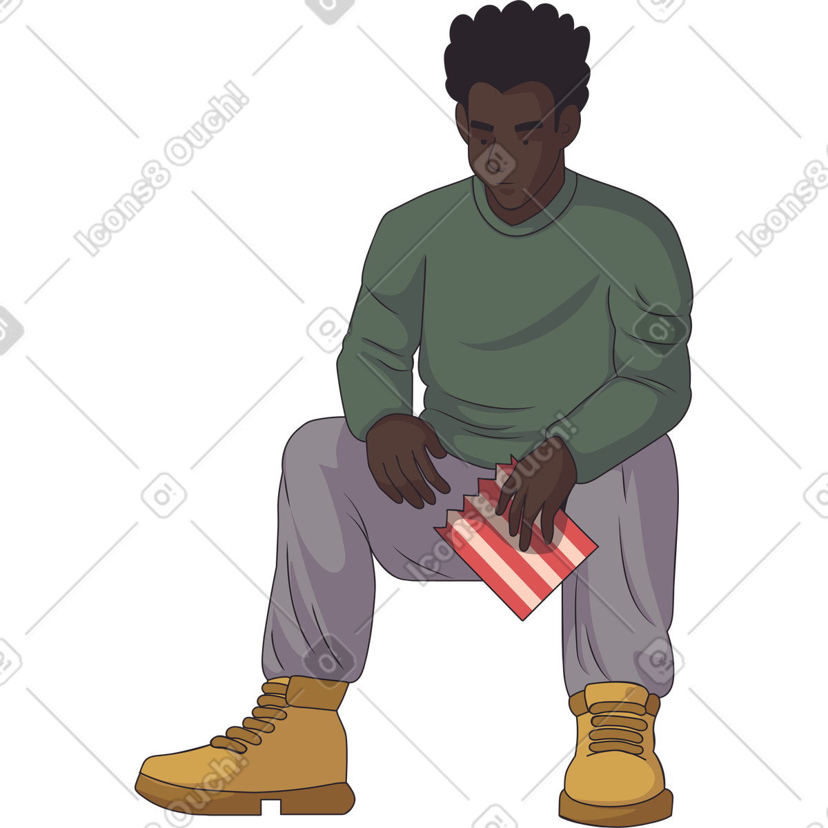 Sitting man with a paper bag in his hands illustrazione stile Eastwood scarica PNG, SVG