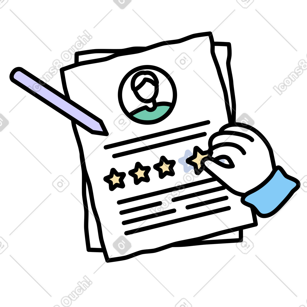 HR evaluates a candidate's resume illustration in Notes style download in PNG, SVG