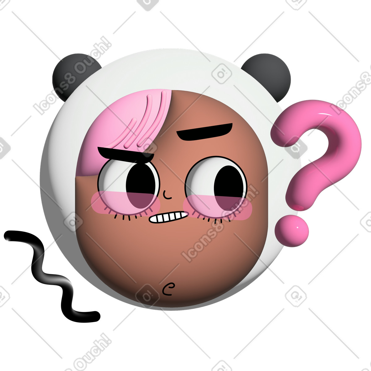 Girl in a hat with panda ears thinks over question illustration Cartoony style download PNG, SVG