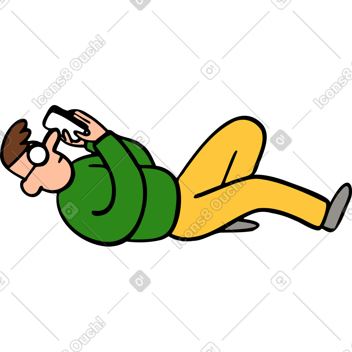 Man laying with a phone illustration chill clipart image in PNG