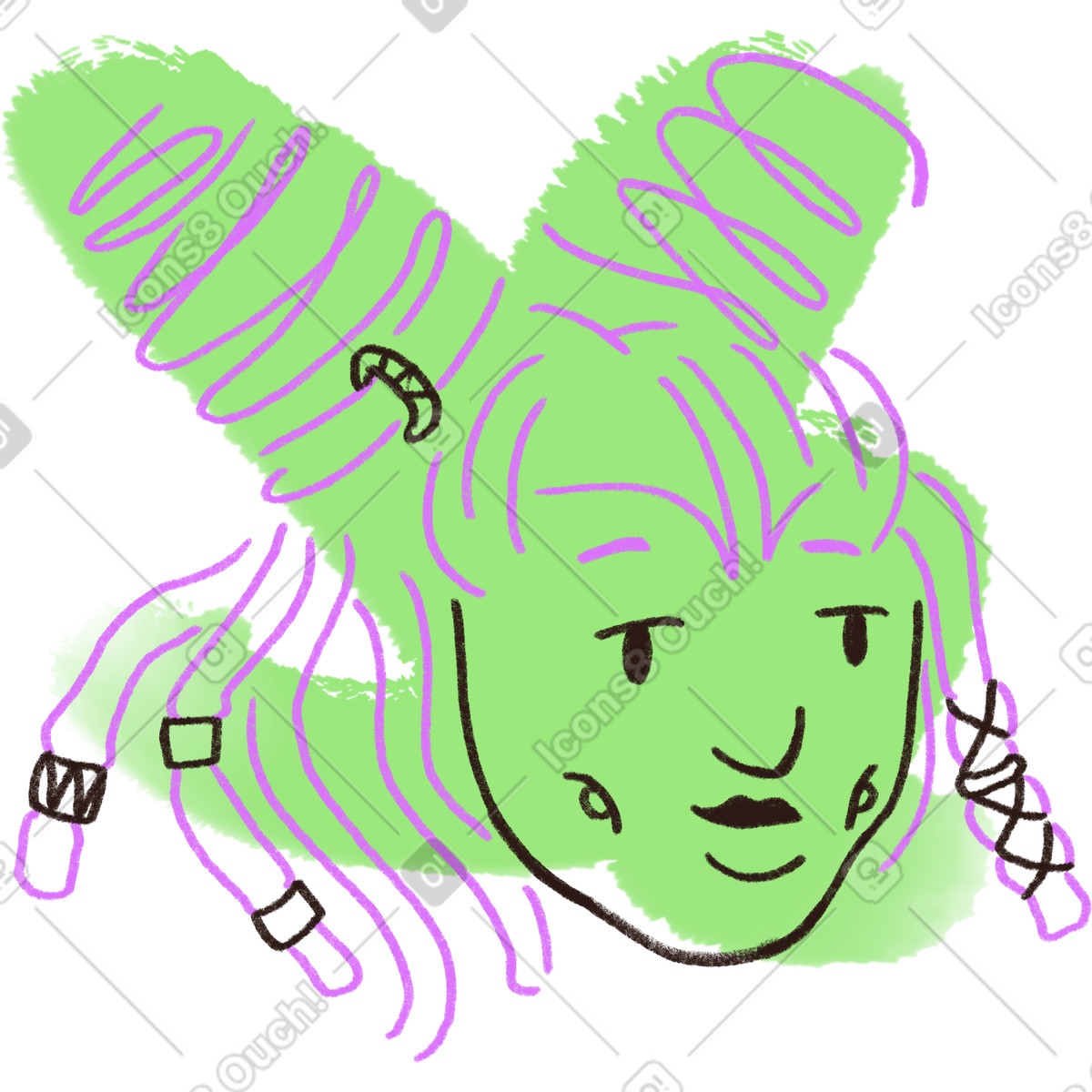 Blobby スタイルの Woman with braids and piercings のイラストをPNG、SVG形式でダウンロード