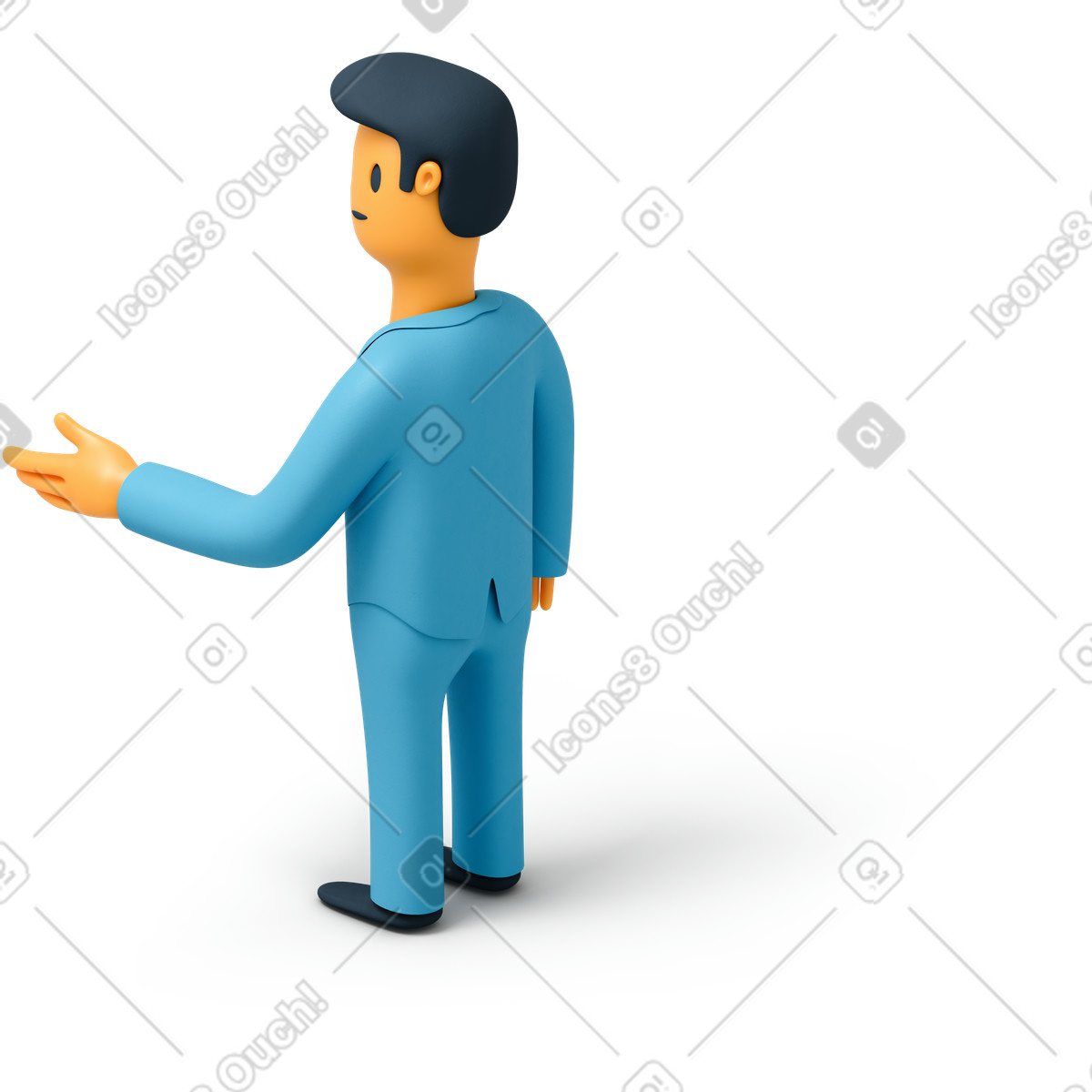 Illustration Vue arrière de l'homme d'affaires tendant la main dans le style 3D Flame à télécharger aux formats PNG, SVG