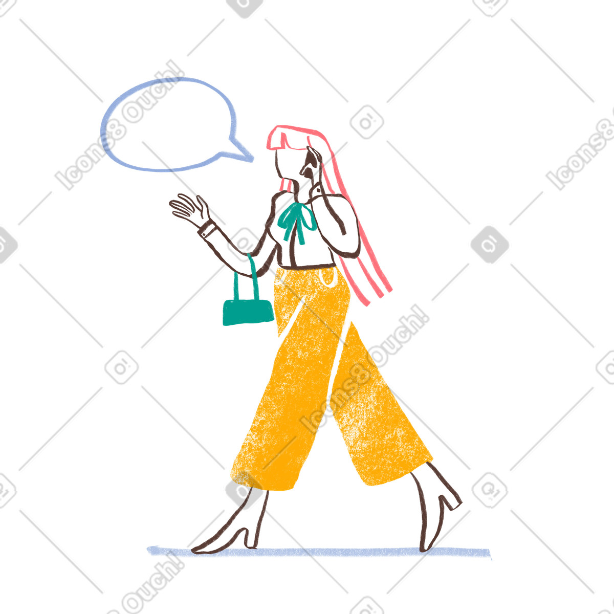 Ilustração de Mulher andando e falando em seu telefone no estilo Company para baixar PNG, SVG
