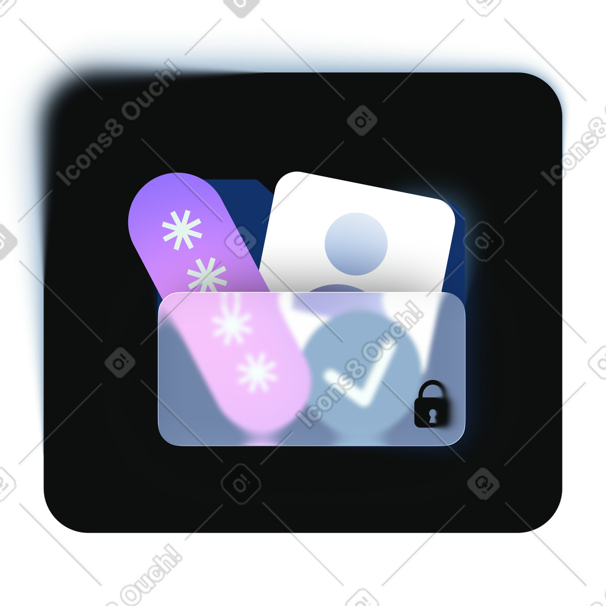 PNG、SVG 形式の 安全なデジタルウォレットで保護されたユーザー資格情報 イラスト