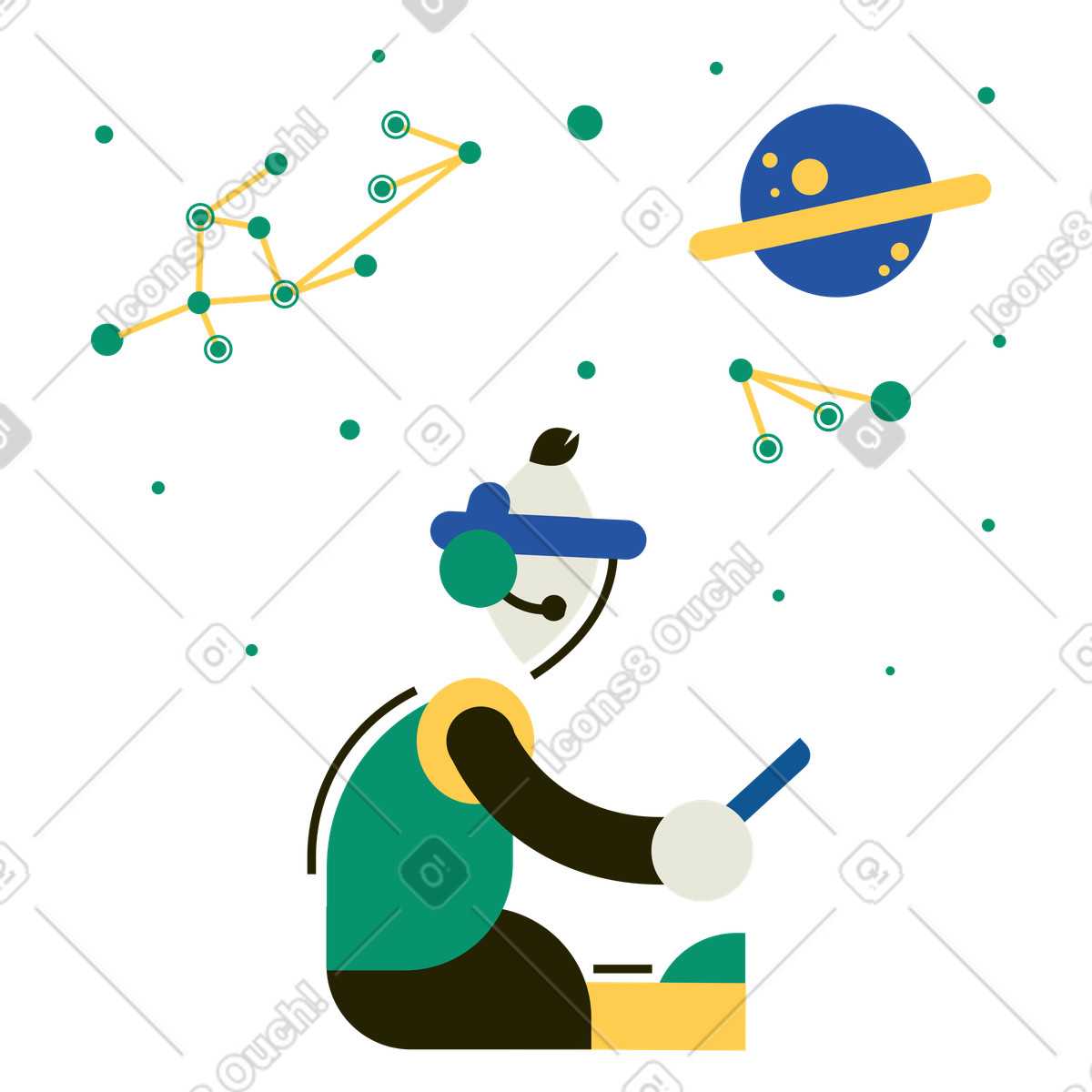 Illustration Garçon dans un casque vr explorant l'espace le style Spot à télécharger aux formats PNG, SVG