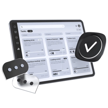 A tablet displaying task management interface - 3D Pro style illustration