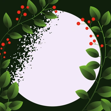 Circular frame with green leaves and red berries - Blossom style illustration