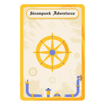 A steampunk-themed trading card with gears and brass detailing