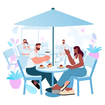 A pair enjoying a simple brunch together at a sunny café terrace