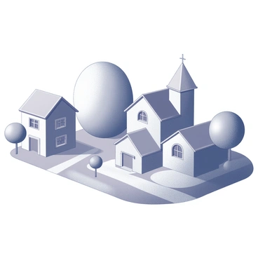 A village with several houses and buildings designed in the shape of beans. Each structure features smooth, curved lines resembling the silhouette of a bean, with rounded edges. The roofs of the buildings are gently arched, complementing their unique shapes. Some houses have windows and doors integrated into the bean-like form, maintaining the organic appearance. Pathways wind through the village, connecting the buildings, while trees with rounded foliage are scattered throughout the streets. A clear sky above adds to the peaceful atmosphere of this whimsical village.