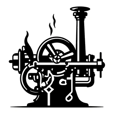 A steampunk machine with intricate gears, metallic pipes, and visible steam emitting from various sections.