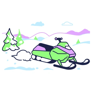 A snowmobile speeding across a snow-covered landscape