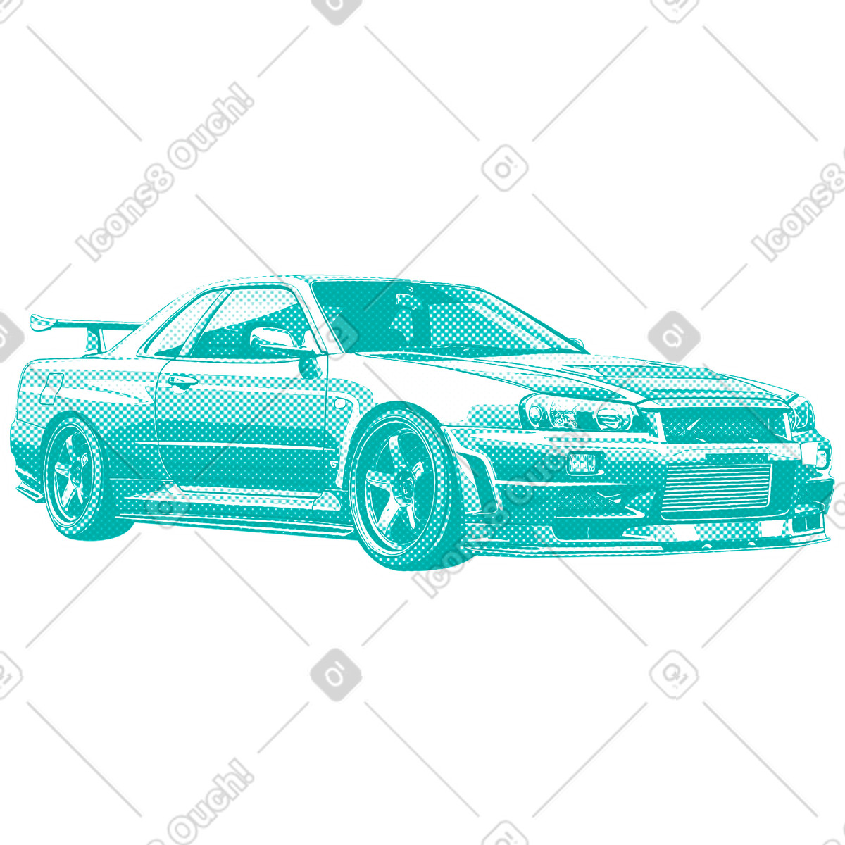 Halftone スタイルの 日産スカイラインr フロントビュー のイラストをPNG、SVG形式でダウンロード